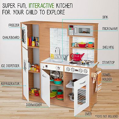 Lil' Jumbl Kids Kitchen Set, Wooden Pretend Play Kitchen with Sounds & Accessories - Natural.