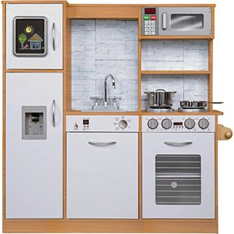 Lil' Jumbl Kids Kitchen Set, Wooden Pretend Play Kitchen with Sounds & Accessories - Natural.