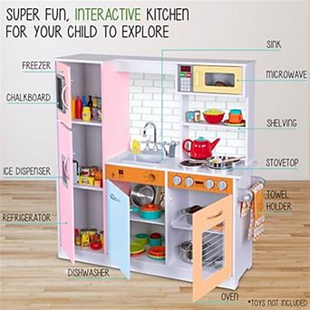 Lil' Jumbl Kids Kitchen Set, Wooden Pretend Play Kitchen with Sounds & Accessories - Natural.