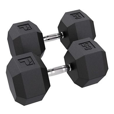 Power Systems 85 lb Rubber Hex Dumbbells, Pair of Dumbbells w/Ergonomic Grip & Hexagonal Dead Design