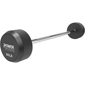 Power Systems Pro Style Fixed Straight Barbell - 90lbs Weighted Workout Bar w/Ergonomic Handle