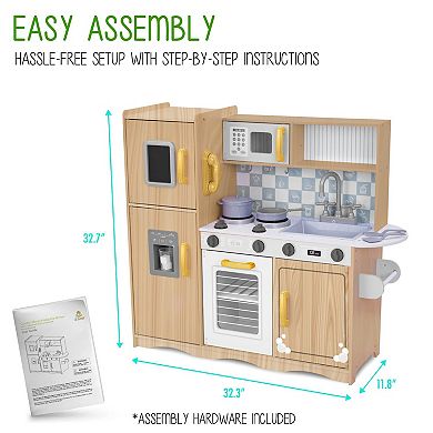 Lil Jumbl Wooden Kids Kitchen Playset, Toddler Kitchen Set with Utensils and Storage