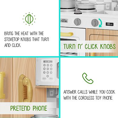 Lil Jumbl Wooden Kids Kitchen Playset, Toddler Kitchen Set with Utensils and Storage