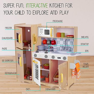 Lil Jumbl Wooden Kids Kitchen Playset, Toddler Kitchen Set with Utensils and Storage