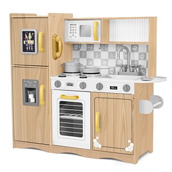 Lil Jumbl Wooden Kids Kitchen Playset, Toddler Kitchen Set with Utensils and Storage