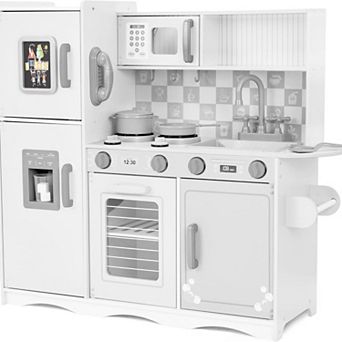 Lil Jumbl Wooden Kids Kitchen Playset, Toddler Kitchen Set with Utensils and Storage