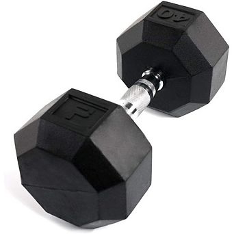 Power Systems Rubber Octagonal Dumbbell - 40lbs Rubber Coated Dumbbell Weight