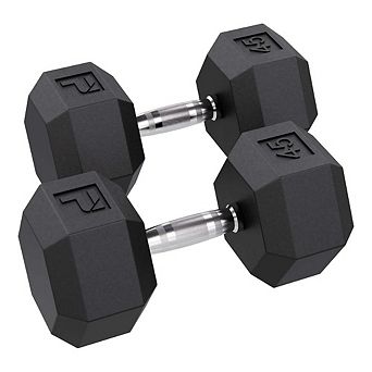 Power Systems 45 lb Rubber Hex Dumbbells, Pair of Dumbbells w/Ergonomic Grip & Hexagonal Dead Design