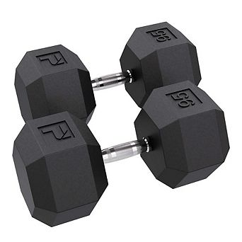 Power Systems 95 lb Rubber Hex Dumbbells, Pair of Dumbbells w/Ergonomic Grip & Hexagonal Dead Design