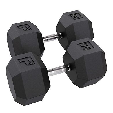 Power Systems 95 lb Rubber Hex Dumbbells, Pair of Dumbbells w/Ergonomic Grip & Hexagonal Dead Design