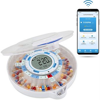 LiveFine Smart WiFi Automatic, 28-Day Pill Organizer w/Locking Key & Adjustable Light/Sound