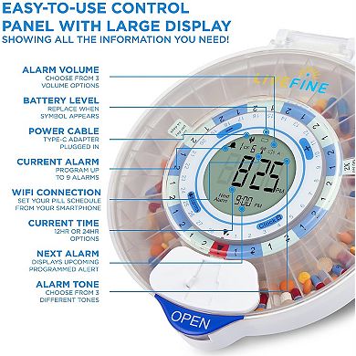 LiveFine Smart WiFi Automatic, 28-Day Pill Organizer w/Locking Key & Adjustable Light/Sound