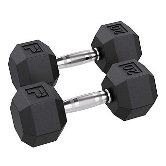 Power Systems 20 lb Rubber Hex Dumbbells, Pair of Dumbbells w/Ergonomic Grip & Hexagonal Dead Design