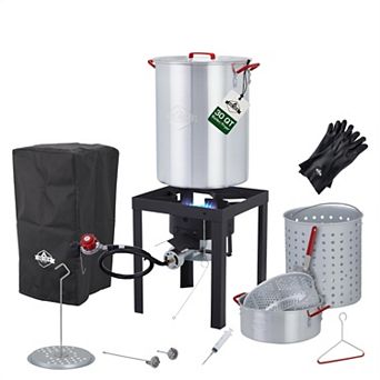 Hike Crew 14 pc Outdoor Turkey Fryer Kit W/30-qt Boiler Pot, 10-qt Turkey Fryer Pot, Stand & More