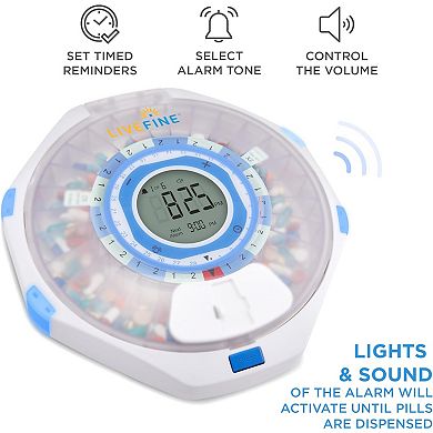 LiveFine WiFi Automatic Pill Dispenser & 28-Day Remote Medication System W/Lock & Key - Frosted Lid