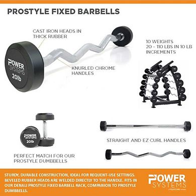 Power Systems Pro Style Fixed Straight Barbell - 110lbs Weighted Workout Bar w/Ergonomic Handle