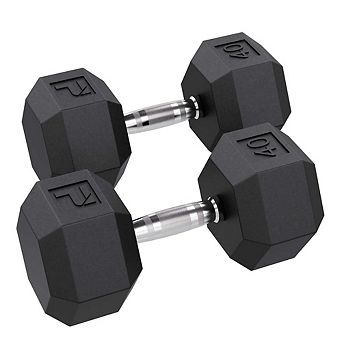 Power Systems 40 lb Rubber Hex Dumbbells, Pair of Dumbbells w/Ergonomic Grip & Hexagonal Dead Design