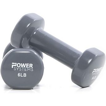 Power Systems 6lbs Deluxe Vinyl Dumbbells Set, Pair of Dumbbell Weight with Non-Slip Grip (Gray)