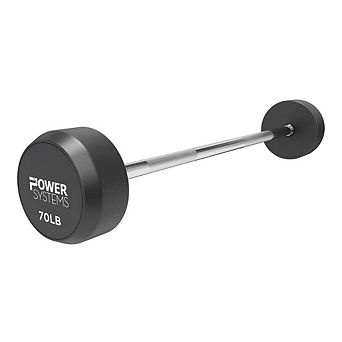 Power Systems Pro Style Rubber Fixed Straight Barbell - 70lbs Weighted Bar w/Ergonomic Handle
