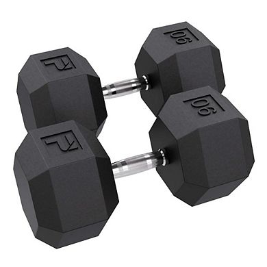 Power Systems 90 lb Rubber Hex Dumbbells, Pair of Dumbbells w/Ergonomic Grip & Hexagonal Dead Design