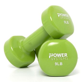 Power Systems 9lbs Deluxe Vinyl Dumbbells Set, Pair of Dumbbell Weight with Non-Slip Grip (Green)