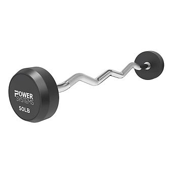 Power Systems Pro-Style Fixed Barbell - 50lbs Weight Bar w/EZ Curl Handle for Home Gym Training