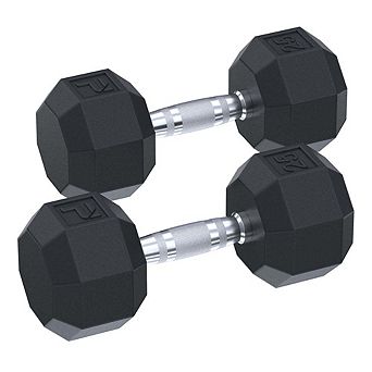 Power Systems Rubber Octagonal Dumbbells Set, Pair of 25 lbs Dumbbell Weights Set
