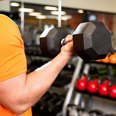 Power Systems Rubber Octagonal Dumbbells Set, Pair of 25 lbs Dumbbell Weights Set