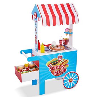 Lil’ Jumbl Wooden Snack Cart Playset, Kids Play Pretend Hot Dog Stand Push Cart w/ 125+ Accessories