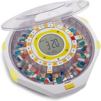 LiveFine Bluetooth Automatic Pill Dispenser, 28-Day Capacity, Alerts, Lock & LCD - Clear Lid