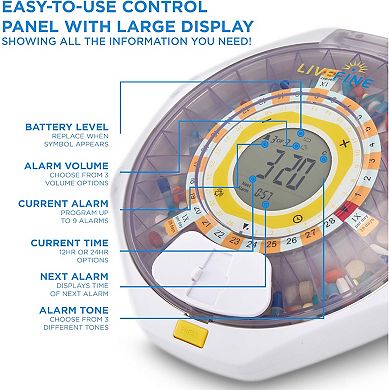 LiveFine Bluetooth Automatic Pill Dispenser, 28-Day Capacity, Alerts, Lock & LCD - Clear Lid