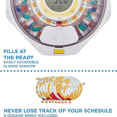 LiveFine Bluetooth Automatic Pill Dispenser, 28-Day Capacity, Alerts, Lock & LCD - Clear Lid