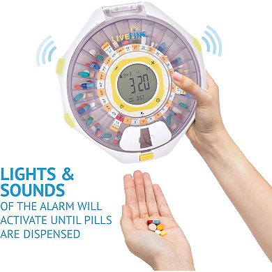 LiveFine Bluetooth Automatic Pill Dispenser, 28-Day Capacity, Alerts, Lock & LCD - Clear Lid
