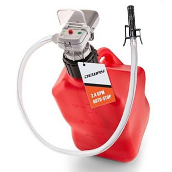 Deway Auto Fuel Transfer Pump w/ Auto-Stop, AA Powered, Fits All Cans, 51" Hose for Gas & Diesel