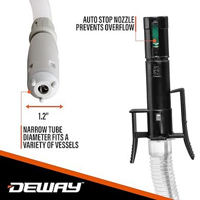 Deway Auto Fuel Transfer Pump w/ Auto-Stop, AA Powered, Fits All Cans, 51" Hose for Gas & Diesel
