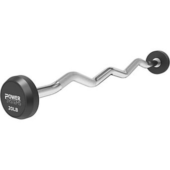 Power Systems Pro-Style Fixed Barbell - 20lbs Weight Bar w/EZ Curl Handle for Home Gym Training