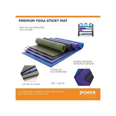 Power Systems 68" x 24" Premium Yoga Mat, 1/4" Thick Non Slip Lightweight Sticky Exercise Mat - Gray