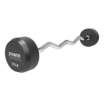 Power Systems Pro-Style Fixed Barbell - 70lbs Weight Bar w/EZ Curl Handle for Home Gym Training