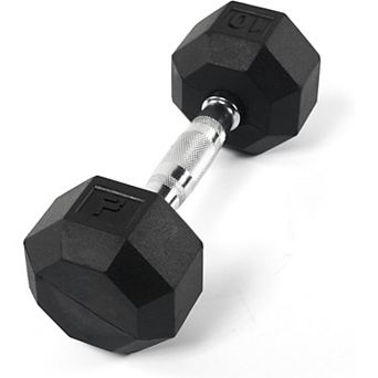 Power Systems Rubber Octagonal Dumbbell - 10lbs Rubber Coated Dumbbell Weight