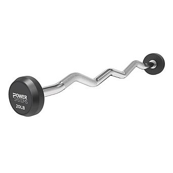 Power Systems Pro-Style Fixed Barbell - 20lbs Weight Bar w/EZ Curl Handle for Home Gym Training