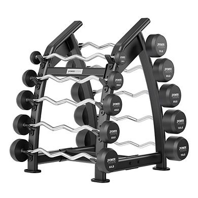 Power Systems Pro-Style Fixed Barbell - 20lbs Weight Bar w/EZ Curl Handle for Home Gym Training