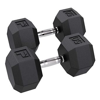 Power Systems 50 lb Rubber Hex Dumbbells, Pair of Dumbbells w/Ergonomic Grip & Hexagonal Dead Design