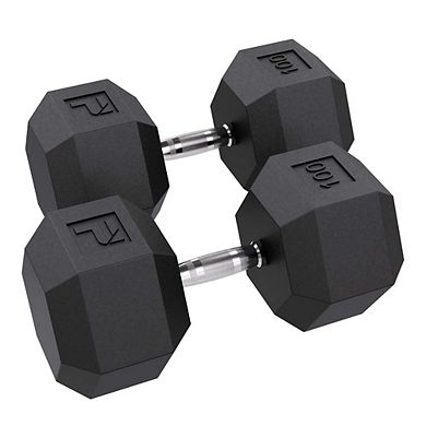 Power Systems 100 lb Rubber Hex Dumbbells,Hex Dumbbells with Ergonomic Grip