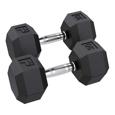 Power Systems 30 lb Rubber Hex Dumbbells, Pair of Dumbbells w