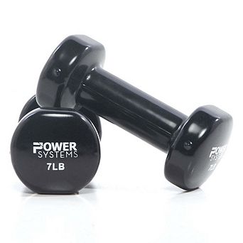 Power Systems 7lbs Deluxe Vinyl Dumbbells Set, Pair of Dumbbell Weight with Non-Slip Grip (Black)