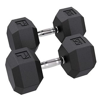 Power Systems 55 lb Rubber Hex Dumbbells, Pair of Dumbbells w/Ergonomic Grip & Hexagonal Dead Design