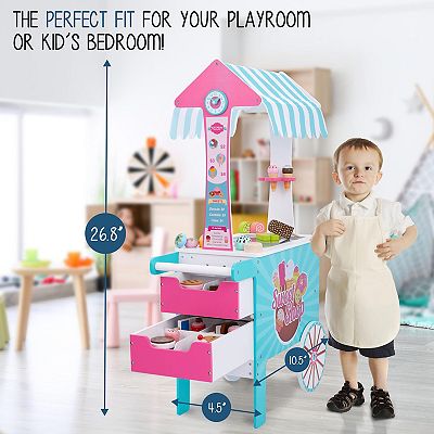 Lil' Jumbl Wooden Sweet Treats Playset, Pretend Ice Cream Cart w