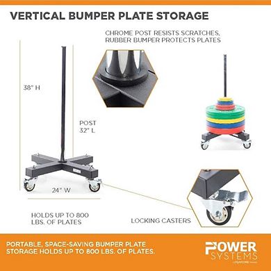 Power Systems Weight Plate Rack Vertical Bumper Plate Storage, Holds 800 lb