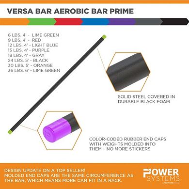 Power Systems Aerobic Versa Bar Prime (18 lbs), Weighted Cardio Bar for Exercise, Yoga & More