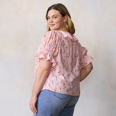 Plus Size LC Lauren Conrad Ruffle Front Blouse With Tucks